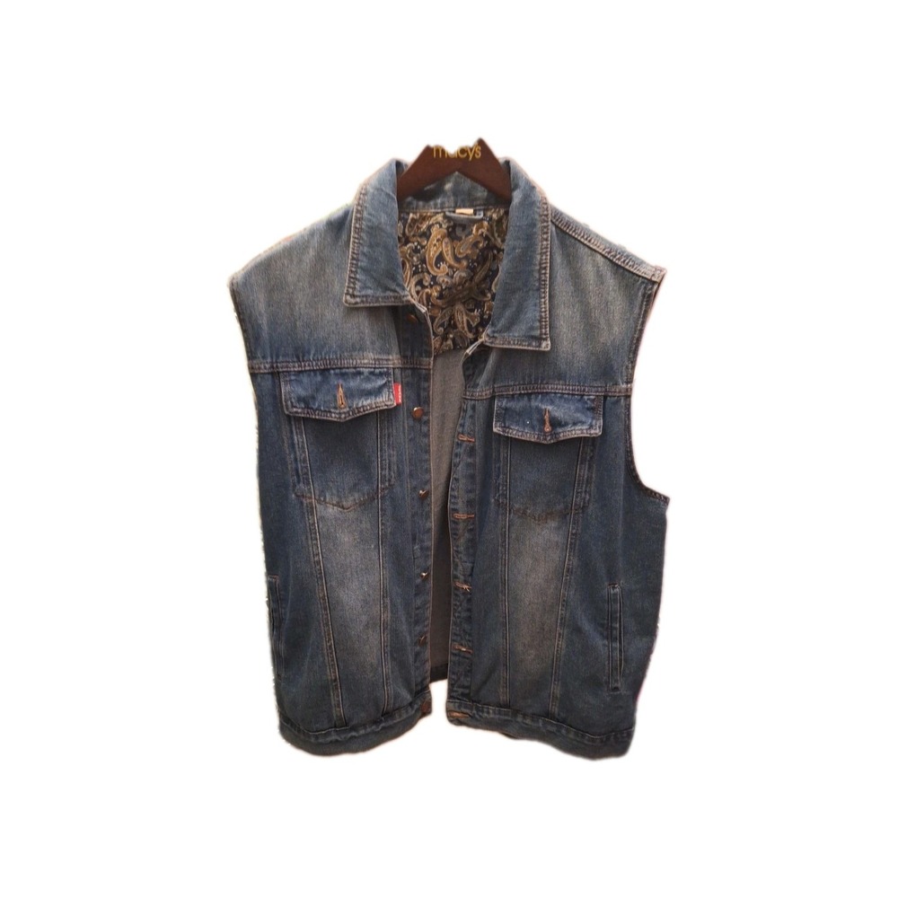 Classic Vintage "Jeans " Used Denim Men's XL 6 Pockets Vest And Tabs At  Bottom